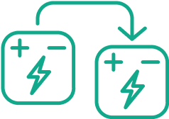 Icon zeigt zwei Batterien mit Plus- und Minuspolen