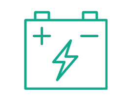 Das Icon zeigt eine Batterie mit Plus- und Minuspol und Spannungssymbol.